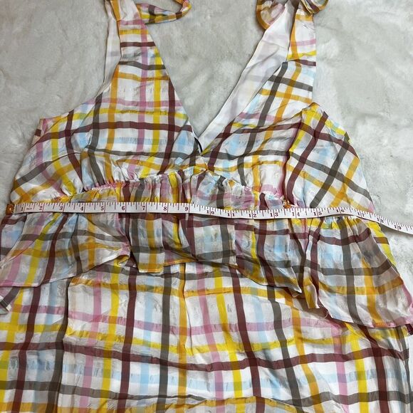 Cinq A Sept Astor Dress Pink Cream Yellow Plaid Ruffle Tiered NWT Sz 8 New - Picture 14 of 15